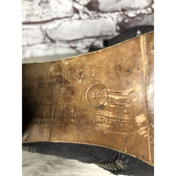 AllSaints Spitalfields Jacks Place Black Leather Zip Heel Strap Boots Women 38EU - Picture 13 of 16